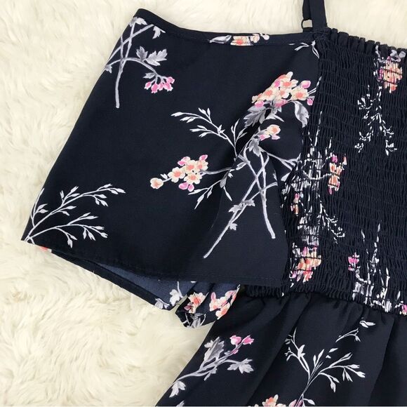 TORRID Navy Blue Floral Cold Shoulder Dress Off The Shoulder‎ Smocked Size 1X - Picture 4 of 9